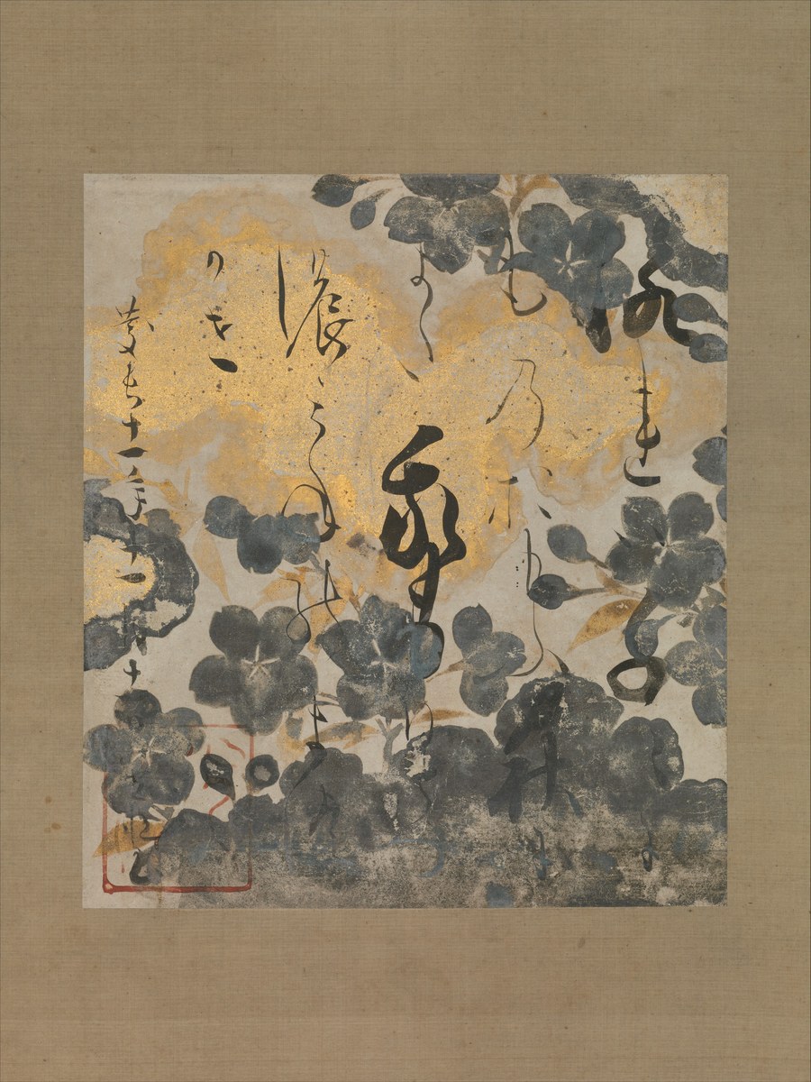 本阿弥光悦,鸭长明和歌与樱花下绘,1606年